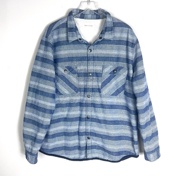 Men's Fleece Lined Striped Shirt Jacket Shaket Button Front Size XXL - Picture 7 of 16